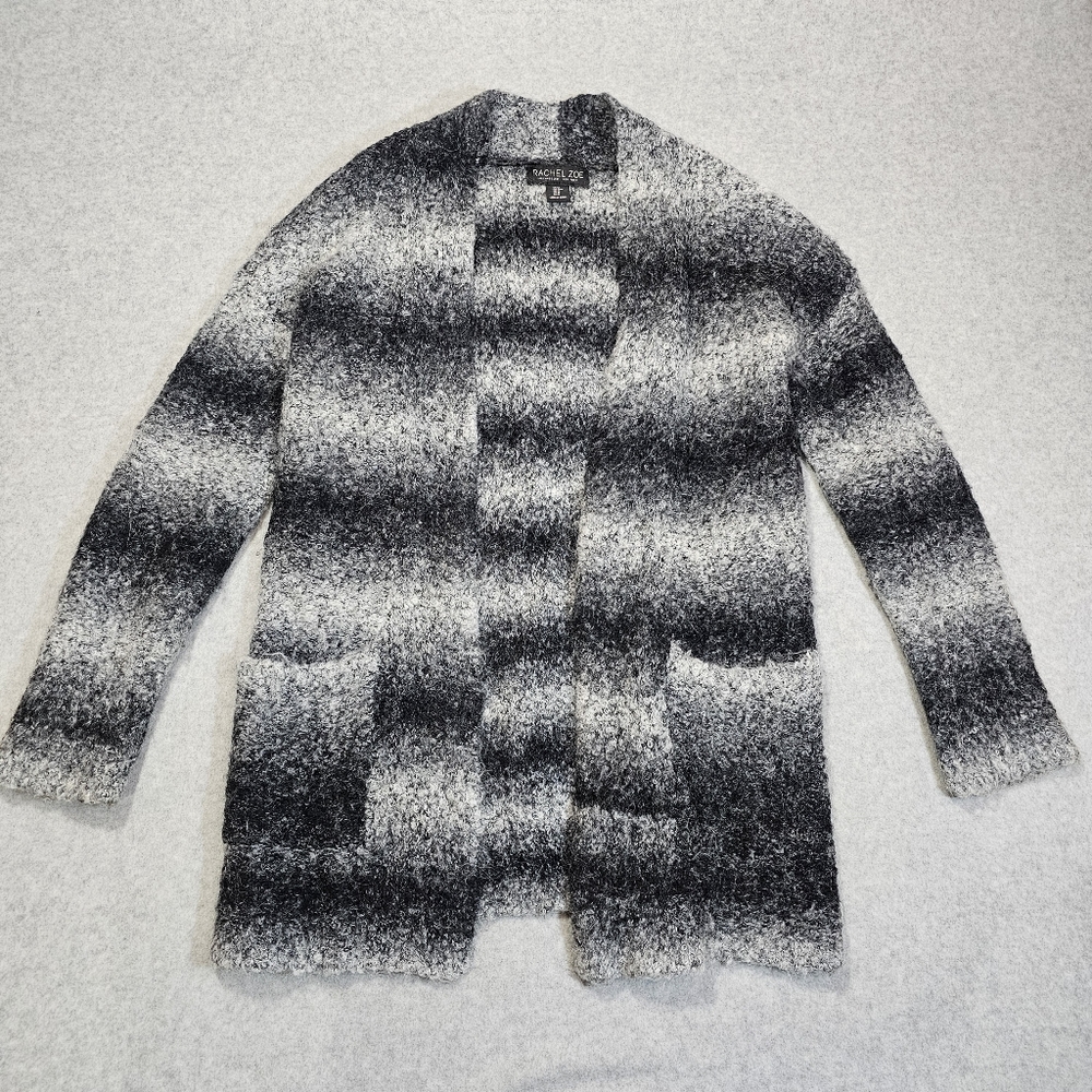 Rachel Zoe Alpaca/Wool Blend Chunky Knit Cardigan Womens Size Medium Black/Gray